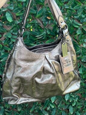 COACH Madison Maggie Metallic Crackled Leather Hobo Bag